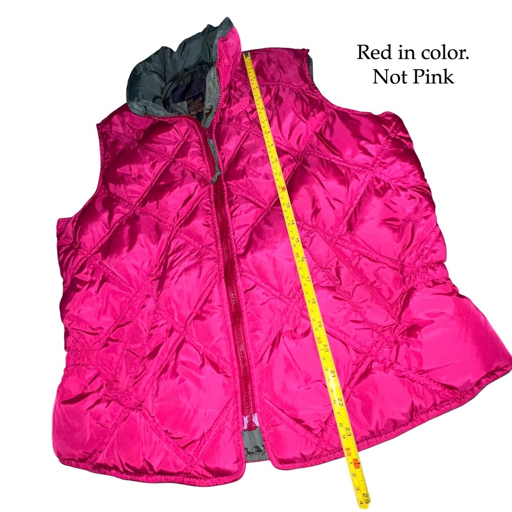 Vintage 80s 90s Eddie Bauer Goose Down Vest Diamond Quilt Pink Green M - Picture 14 of 14